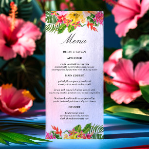 Tropische Hibiskus-Blumen-Palmen-Hochzeit Menükarte