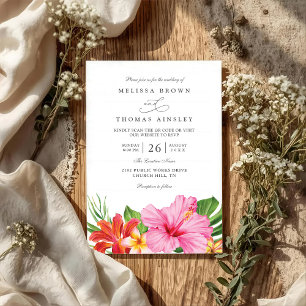 Tropische Hibiskus-Blüten Elegante QR-Code-Hochzei Einladung