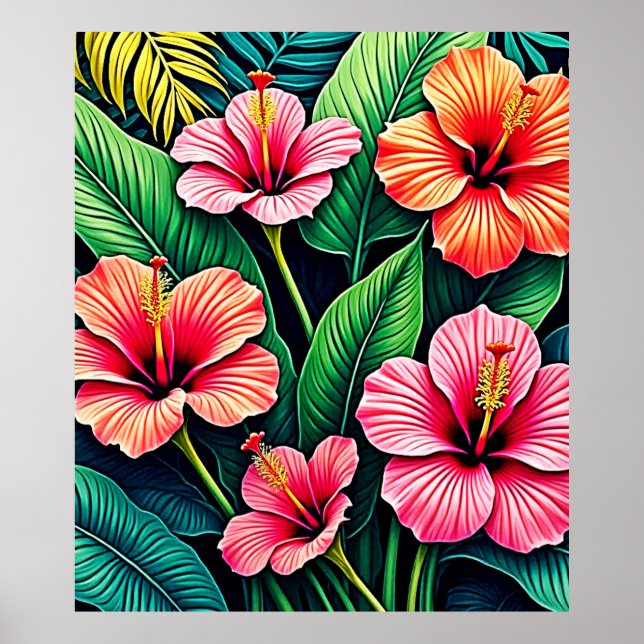 Tropische Hibiskus-Blüten-Kunst Poster (Vorne)
