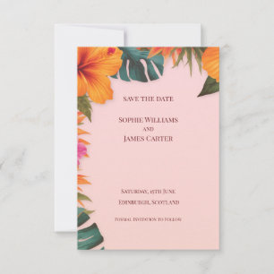 Tropische Hibiskus-Blüten-Pink-Destination-Hochzei Save The Date