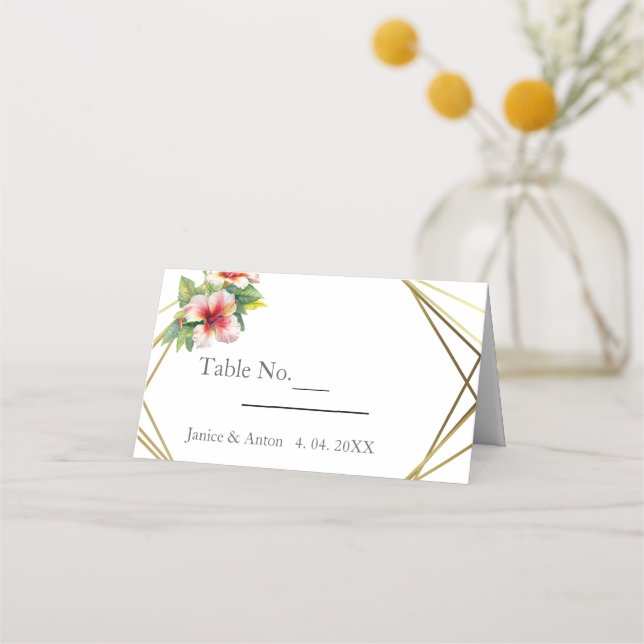 Tropische Hibiskus-Hochzeit Platzkarte (Vorderseite)
