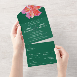 Tropische Hibiskus-Smaragd-Hochzeit All In One Einladung