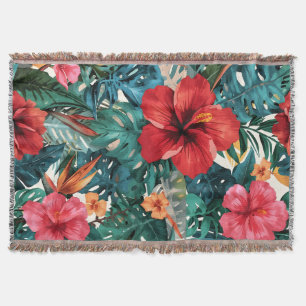Tropische Hibiskus- und Monstera-Blatt-Kuschel-Fle Decke