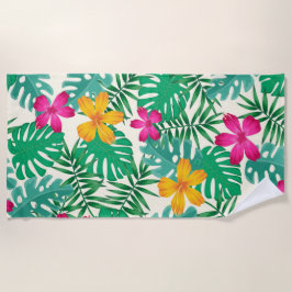 Tropische Hibiskus- und Palmblätter. Sommer an der Strandtuch