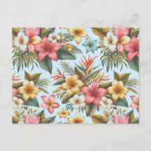 Tropische Hibiskusblüten Muster Postkarte