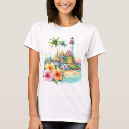 TROPISCHE HIBISKUSBLÜTEN UND LEUCHTTURM T-Shirt