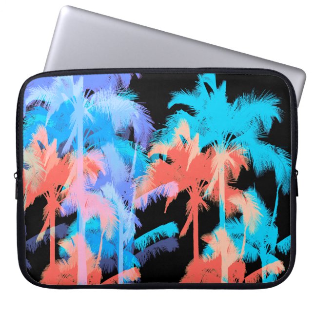 Tropische Hitzewelle Neon Hawaiian Palmen Laptopschutzhülle (Vorderseite)