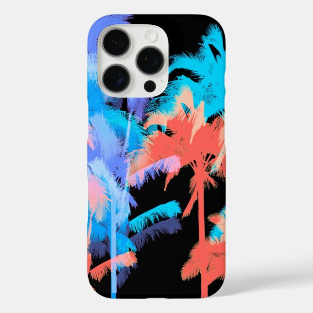 Tropische Hitzewelle Neon Hawaiian Palmen Schwarz iPhone 16 Pro Hülle (Rückseite)