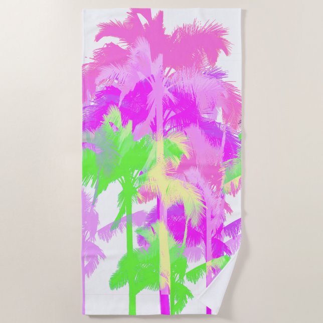 Tropische Hitzewelle Neon Hawaiianische Palmen - W Strandtuch (Vorderseite)