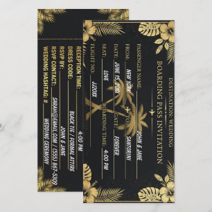 Tropische Hochzeit Boarding Pass Schwarz Gold Save The Date