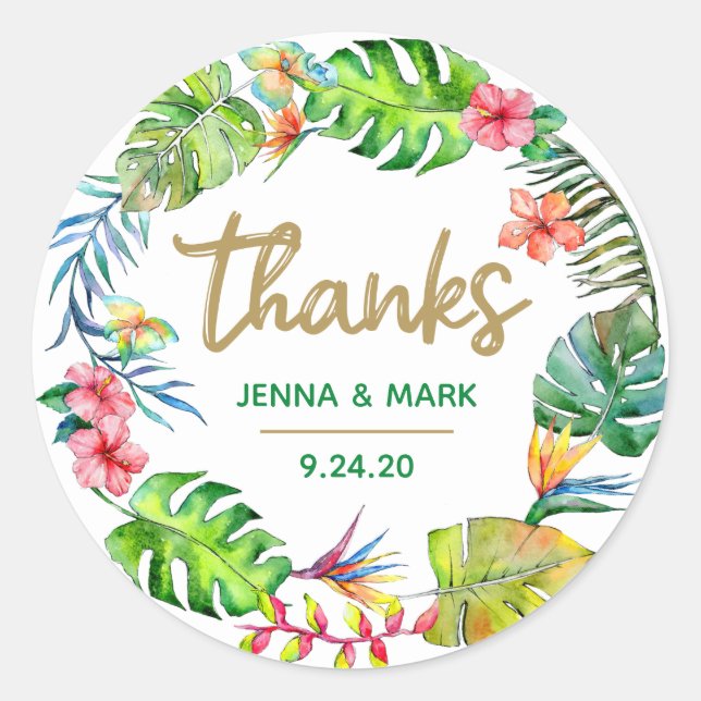 Tropische Hochzeit | Danke Gastgeschenk Stickers (Vorderseite)