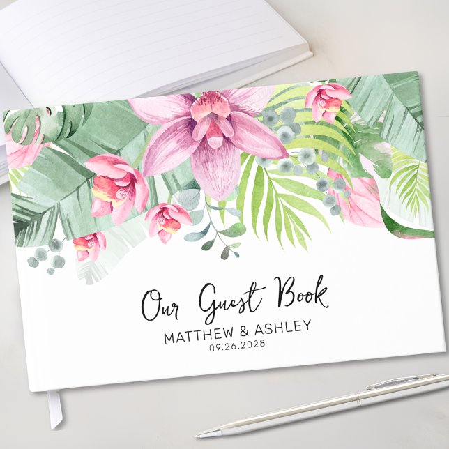 Tropische Hochzeit der Wasserfarbe Gästebuch (Watercolor Floral Tropical Wedding Guest Book)