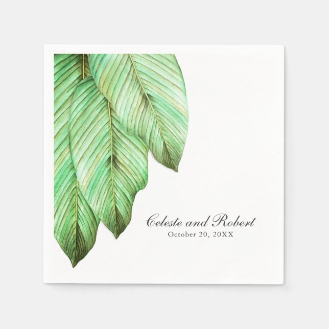 Tropische Hochzeit in Aquarellblättern Serviette (Vorderseite)