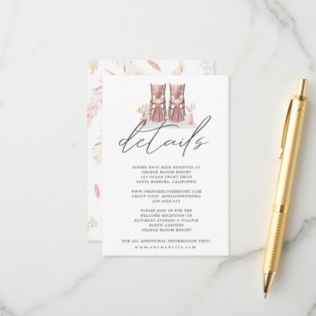 Tropische Hochzeit in Böhmen Details Begleitkarte (Vorderseite/Rückseite Beispiel)