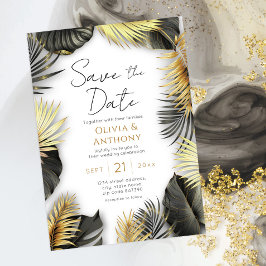 Tropische Hochzeit in Schwarz und Gold Einladung
