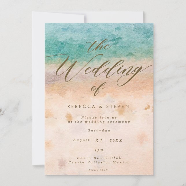 tropische Hochzeit in Urlaubsort Einladung (Vorderseite)