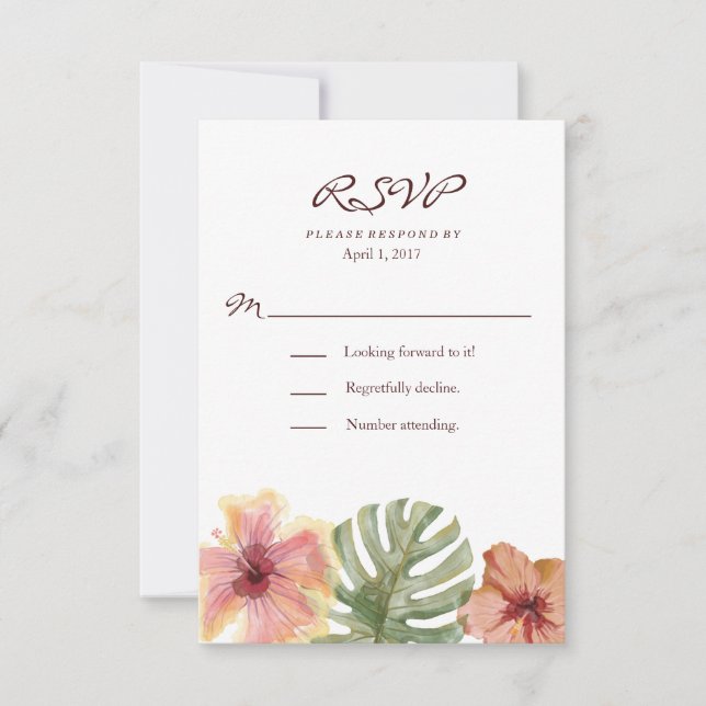 Tropische Hochzeit in Urlaubsort UAWG RSVP Karte (Vorderseite)