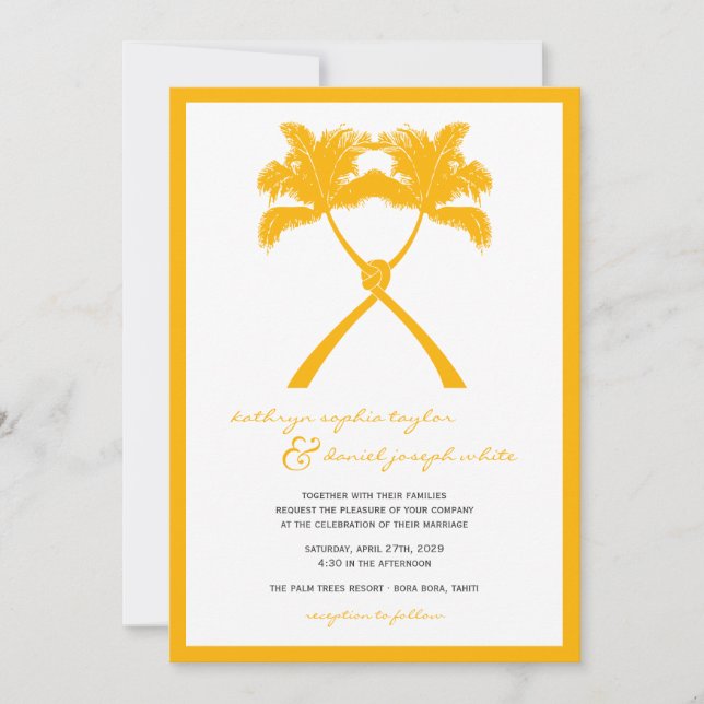 Tropische Hochzeit in Urlaubsort von Knotted Palm  Einladung (Vorderseite)