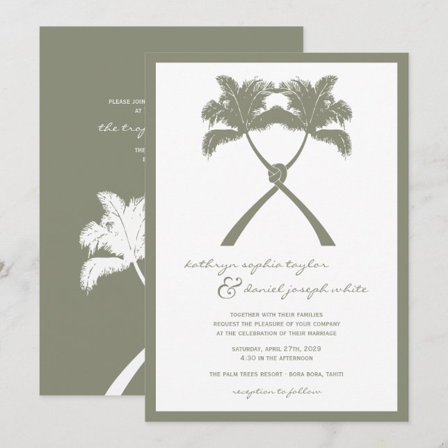 Tropische Hochzeit in Urlaubsort von Knotted Palm  Einladung (Vorne/Hinten)
