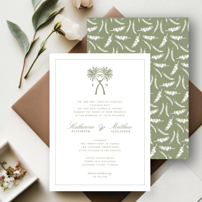 Tropische Hochzeit in Urlaubsort von Knotted Palm  Einladung (Von Creator hochgeladen)