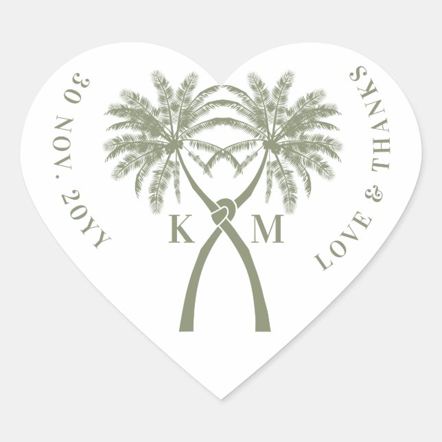 Tropische Hochzeit in Urlaubsort von Knotted Palm  Herz-Aufkleber (Vorderseite)