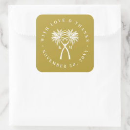 Tropische Hochzeit in Urlaubsort von Knotted Palm  Quadratischer Aufkleber