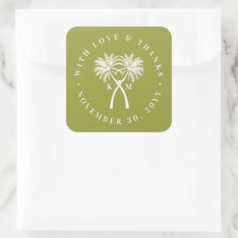 Tropische Hochzeit in Urlaubsort von Knotted Palm  Quadratischer Aufkleber