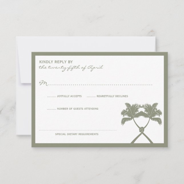 Tropische Hochzeit in Urlaubsort von Knotted Palm  RSVP Karte (Vorderseite)