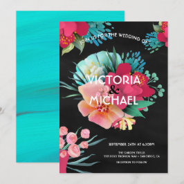 Tropische Hochzeit mit feinem und hellen Blumen Einladung
