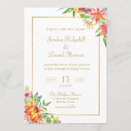 Tropische Hochzeit mit floraler Wasserfarbe Einladung