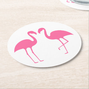 Tropische Hochzeit mit rosa Flamingos, Party, Luau Runder Pappuntersetzer