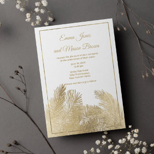 Tropische Hochzeit mit weißer Goldpalme Einladung