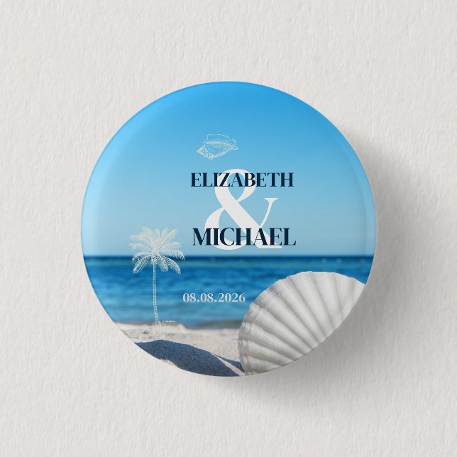 Tropische Hochzeit Ozeanstrand Button (Vorderseite)