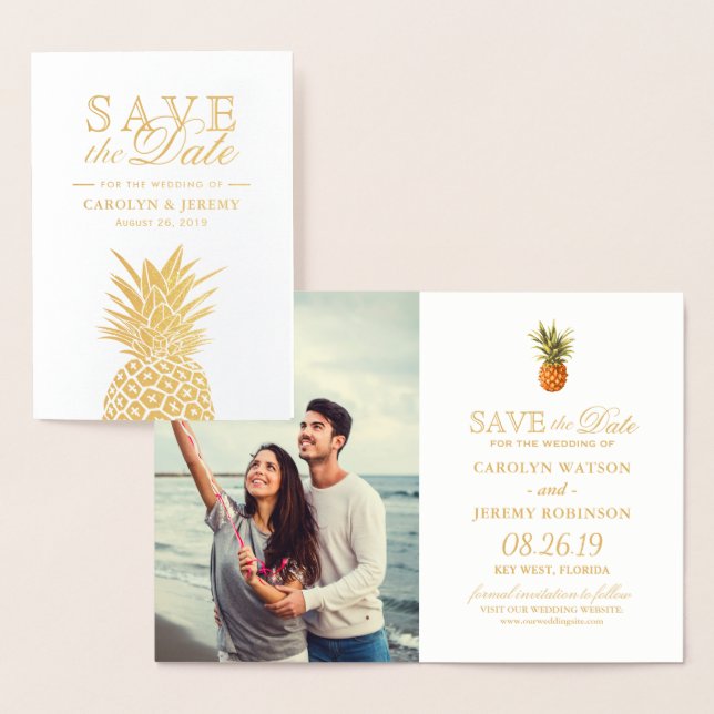Tropische Hochzeit von Ananas mit Gold Foil Foil S Folienkarte (Anzeige)