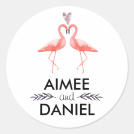 Tropische Hochzeit von Flamingos | Küssen rosa Fla Runder Aufkleber