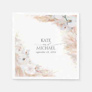 Tropische Hochzeit von Pampas Grass und Weißen Orc Serviette