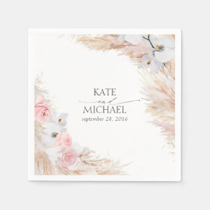 Tropische Hochzeit von Pampas Grass und Weißen Orc Serviette