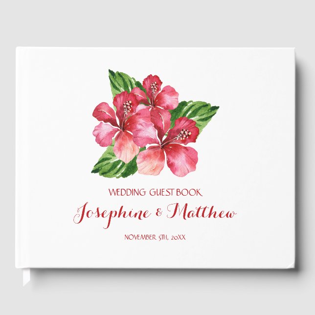 Tropische Hochzeit von Rotem Hibiskus Gästebuch (Vorderseite)