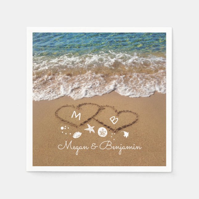 Tropische Hochzeiten mit Blauer See und Sandherzen Serviette (Vorderseite)