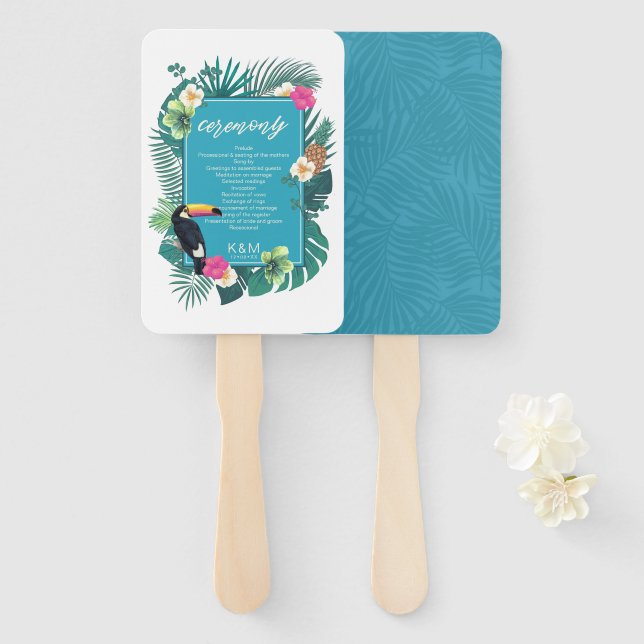 Tropische Hochzeitfeier für Wasserfarben Aquamarin Fächer (Vorne und Hinten)