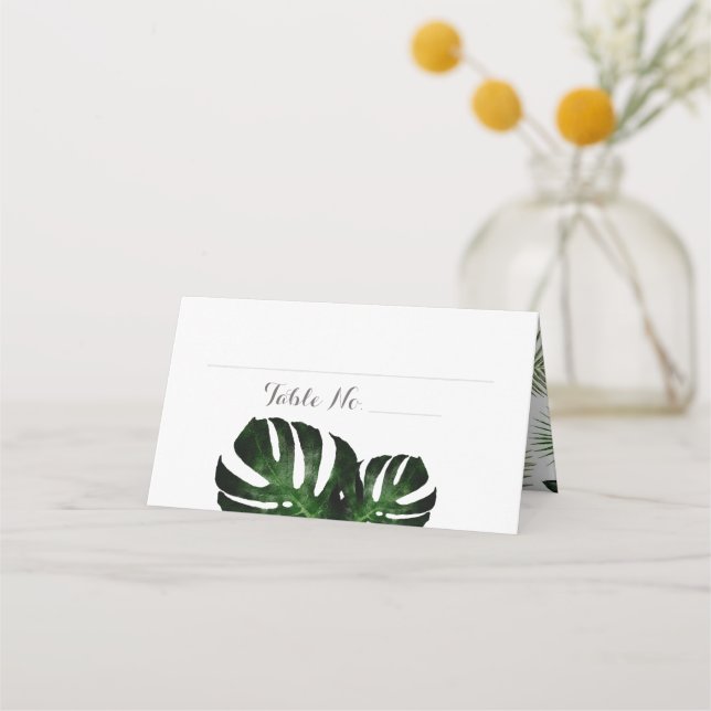 Tropische Hochzeitmonstera-Platzkarte Platzkarte (Vorderseite)