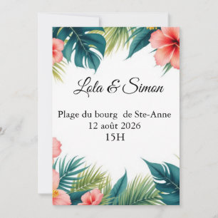 Tropische Hochzeitseinladung – Hibiskus und Blätte Einladung