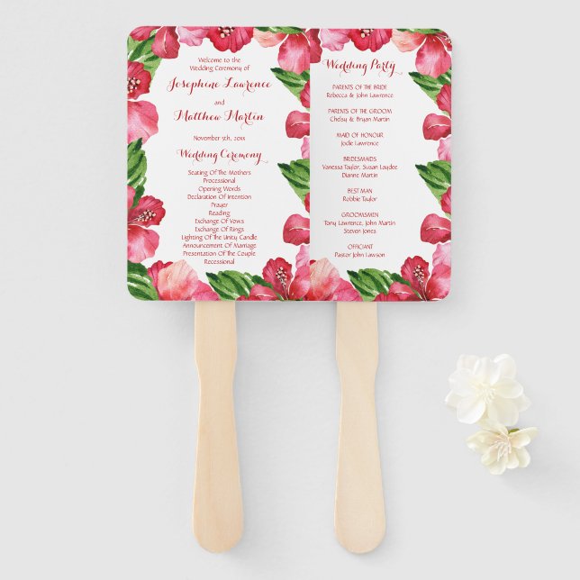 Tropische Hochzeitsfeierprogramme des Roten Hibisk Fächer (Vorne und Hinten)
