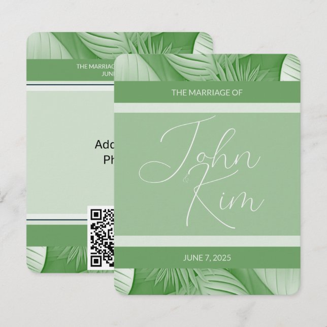 Tropische Hochzeitskarte Foto QR Code Card Ankündigung (Vorne/Hinten)