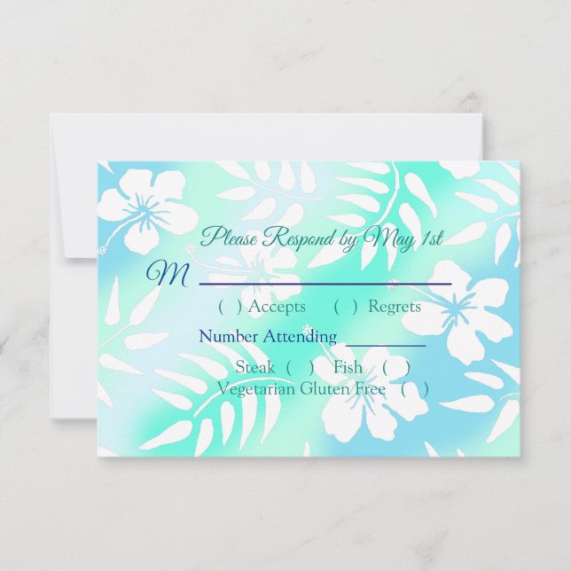 Tropische Hochzeitskarte für blaue und Aquamarine  RSVP Karte (Vorderseite)