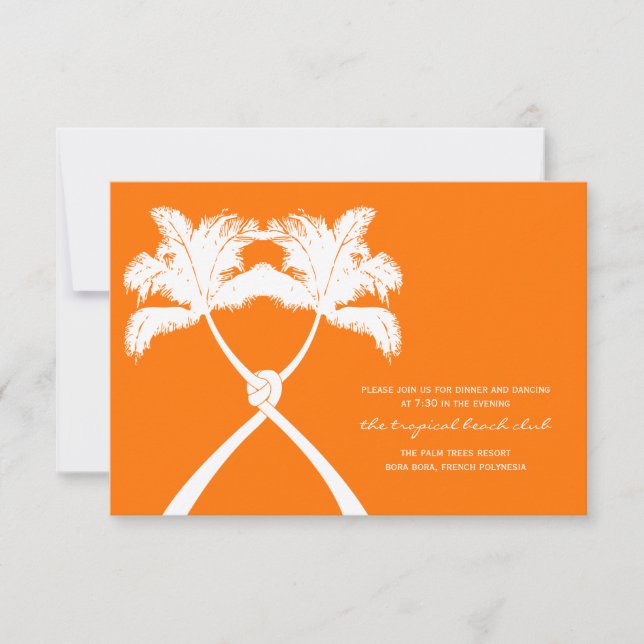 Tropische Hochzeitskarte für Palmen mit Knottierun Einladung (Vorderseite)