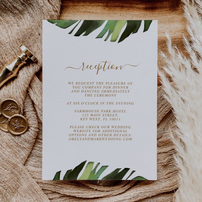 Tropische Hochzeitskarten aus Palmblättern Begleitkarte (Von Creator hochgeladen)