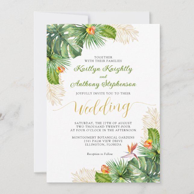 Tropische Hochzeitspalme Einladung (Vorderseite)