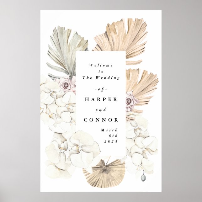 Tropische Hochzeitspopster mit Pampas-Trockenrasen Poster (Vorne)