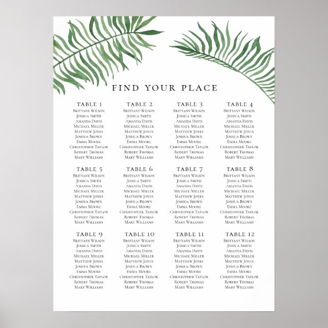 Tropische Hochzeitssitzkarte drucken. Exotisches G Poster (Vorne)